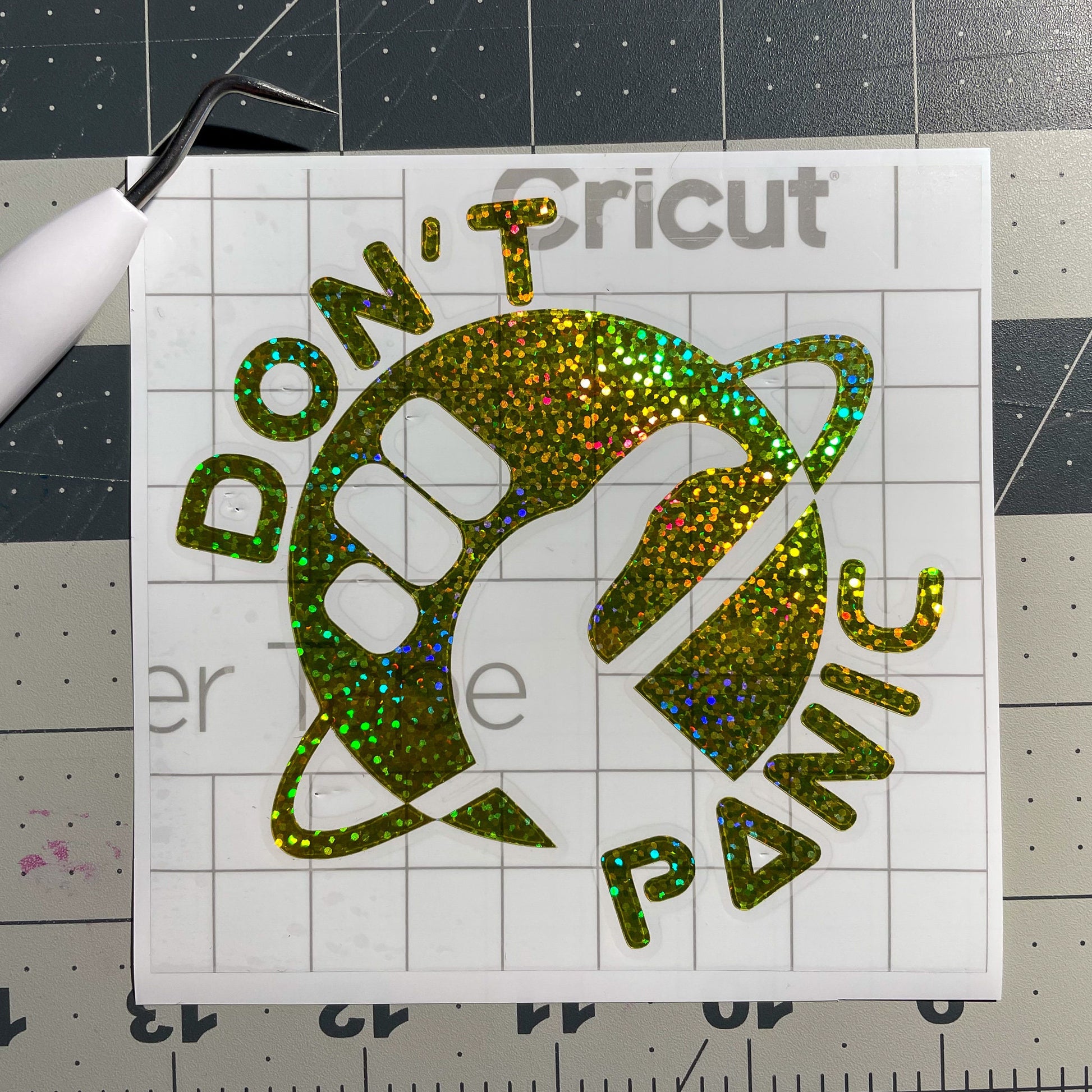 Don't Panic Hitchhikers Guide to the Galaxy Geek Vinyl Decal gold holographic sparkle