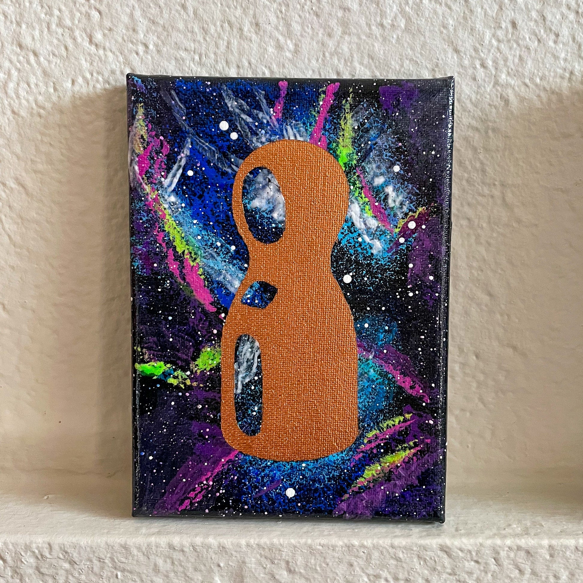 Neon Pawn Nebula 5x7 Geek Galaxy Painting on shelf