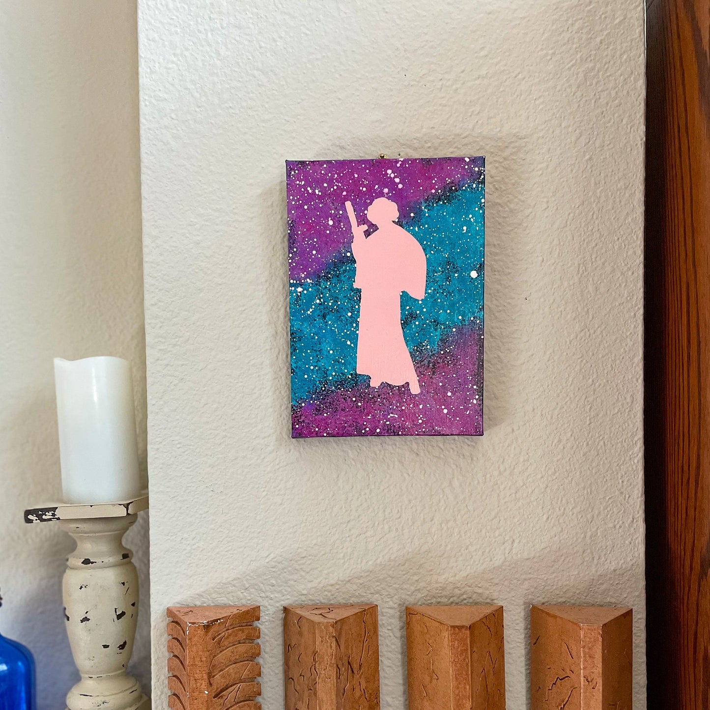 Peachy Princess Leia Purple and Teal Nebula 5x7 Geek Galaxy Painting