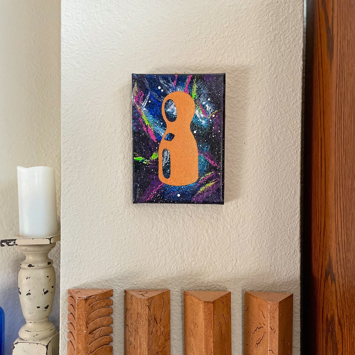 Neon Pawn Nebula 5x7 Geek Galaxy Painting Hung on Wall