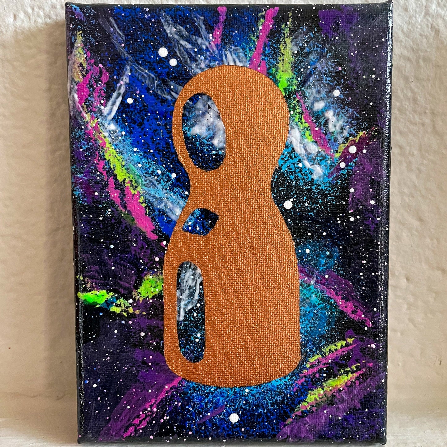 Neon Pawn Nebula 5x7 Geek Galaxy Painting close up