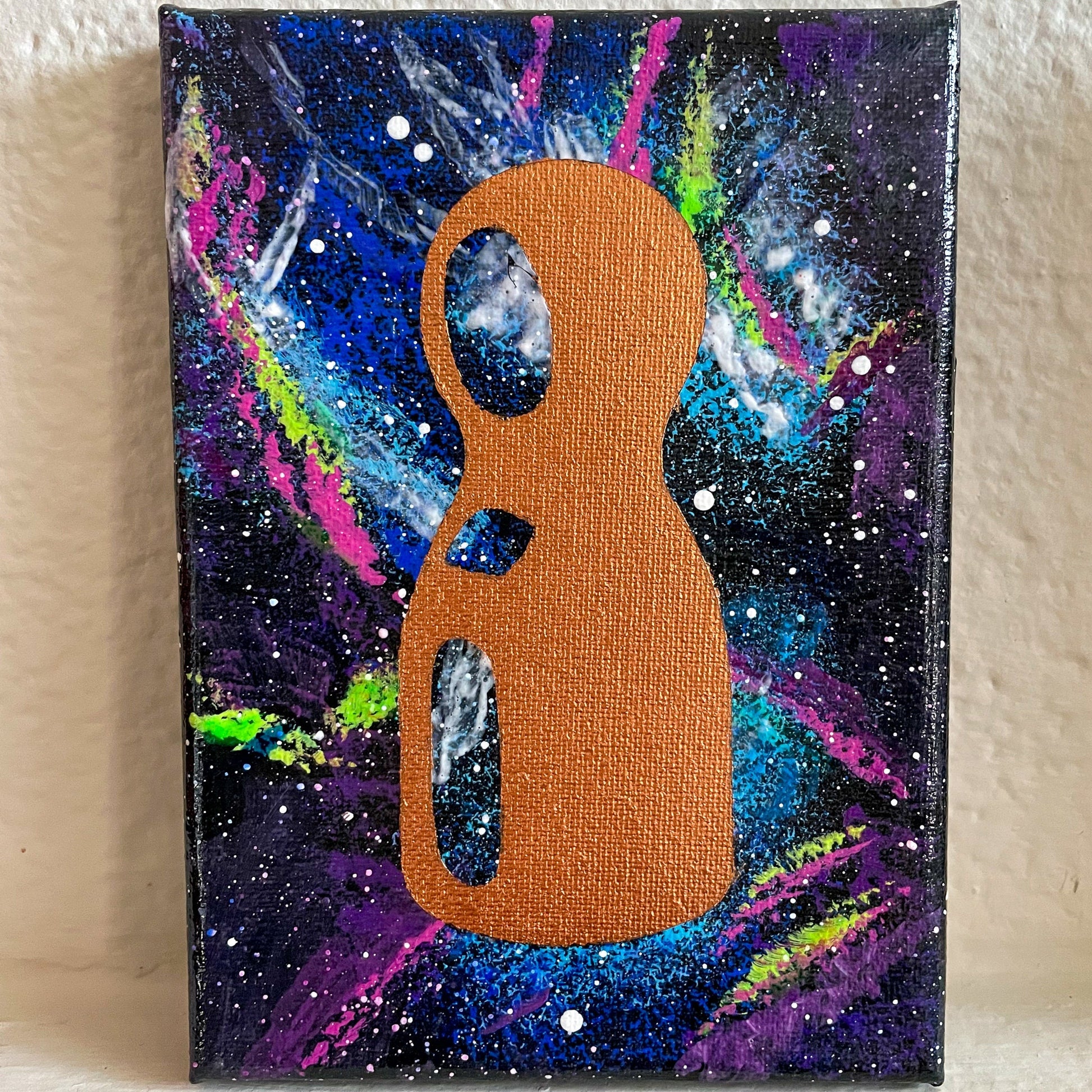 Neon Pawn Nebula 5x7 Geek Galaxy Painting close up