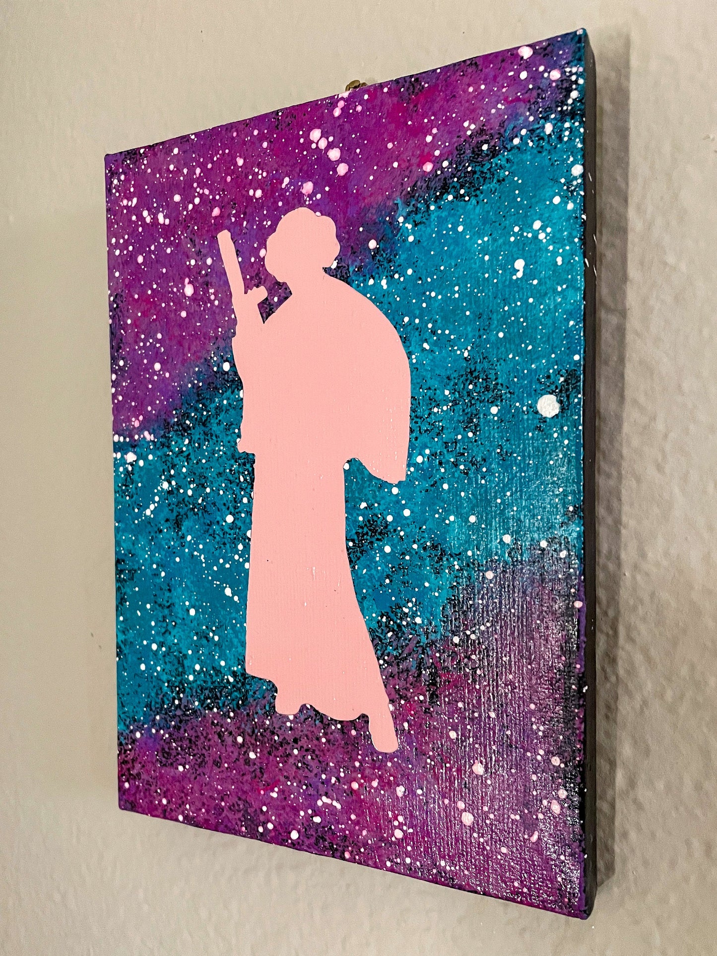 Peachy Princess Leia Purple and Teal Nebula 5x7 Geek Galaxy Painting