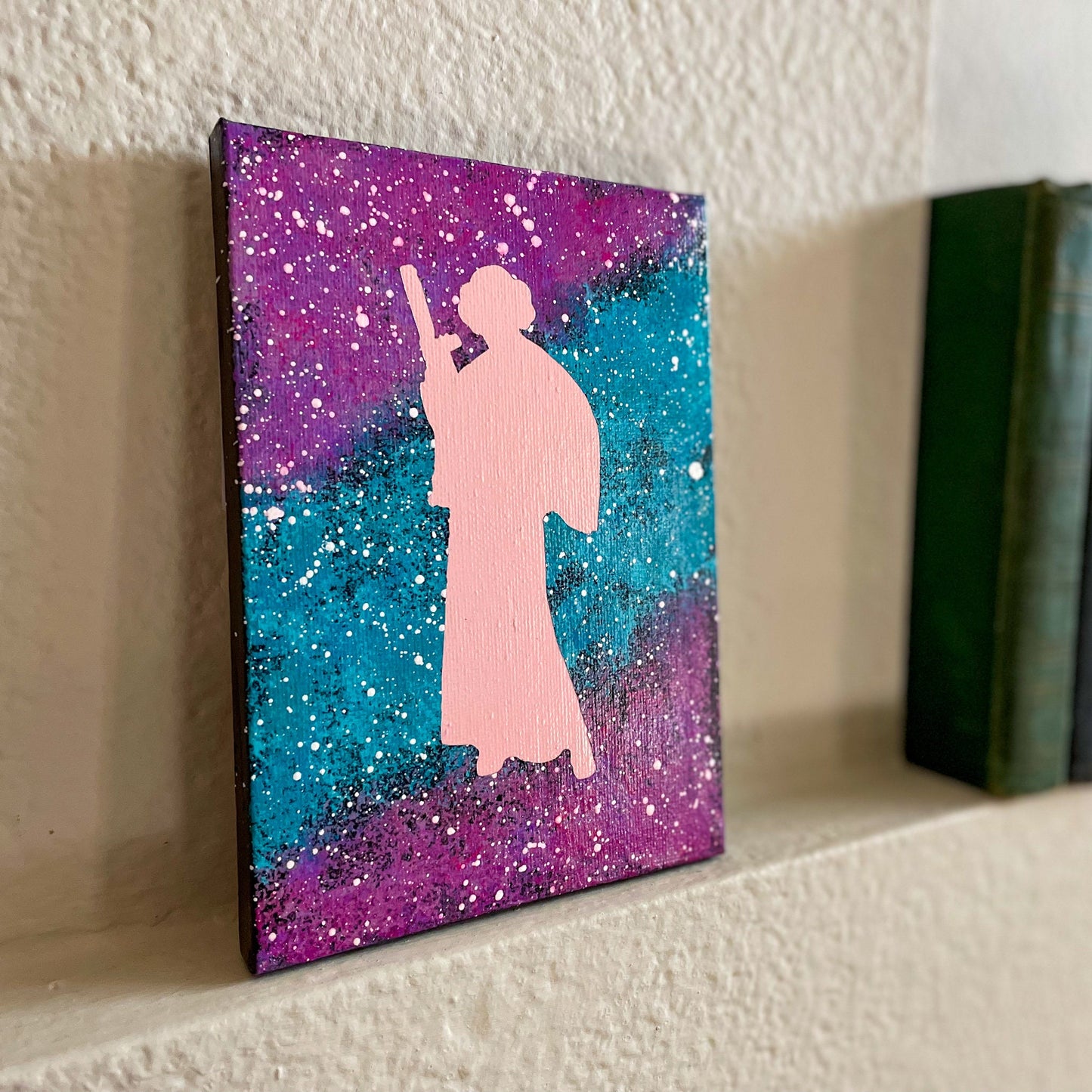 Peachy Princess Leia Purple and Teal Nebula 5x7 Geek Galaxy Painting