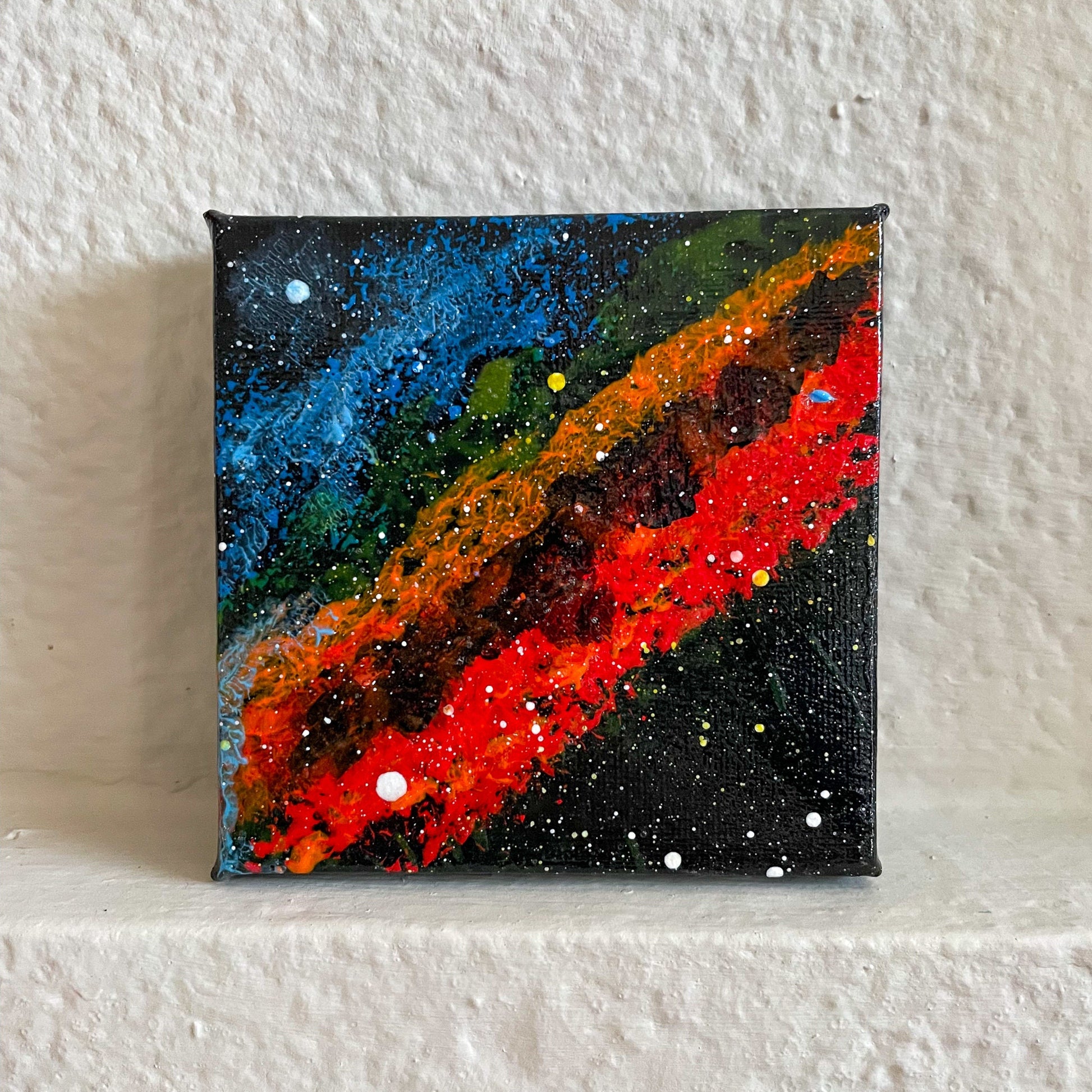 California Nebula in Perseus - NGC 1499 - 4x4 Mini Painting on shelf