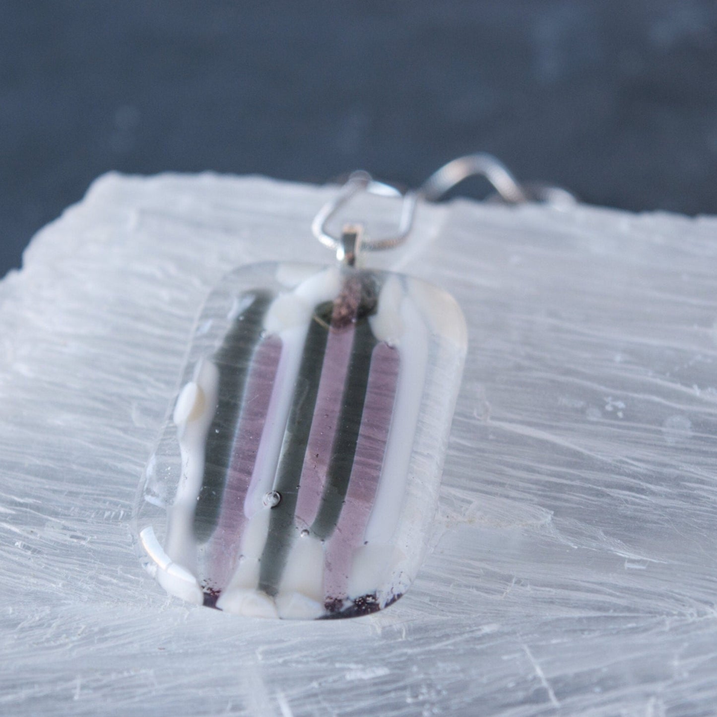 Purple and Gray Fused Glass Pendant Necklace