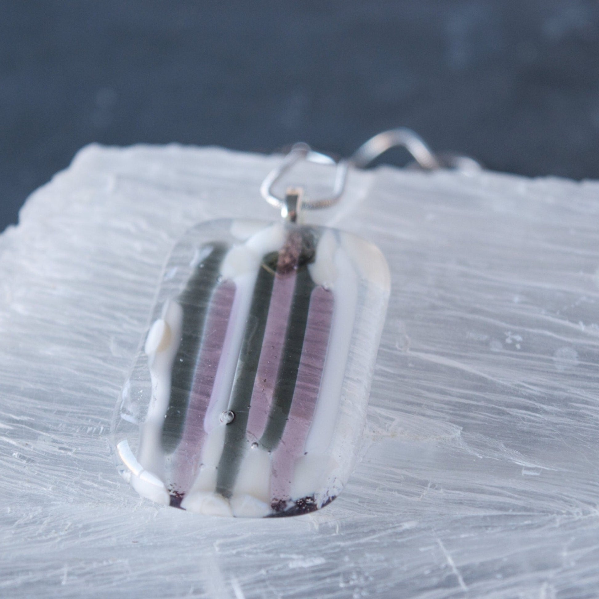Purple and Gray Fused Glass Pendant Necklace