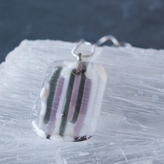 Purple and Gray Fused Glass Pendant Necklace