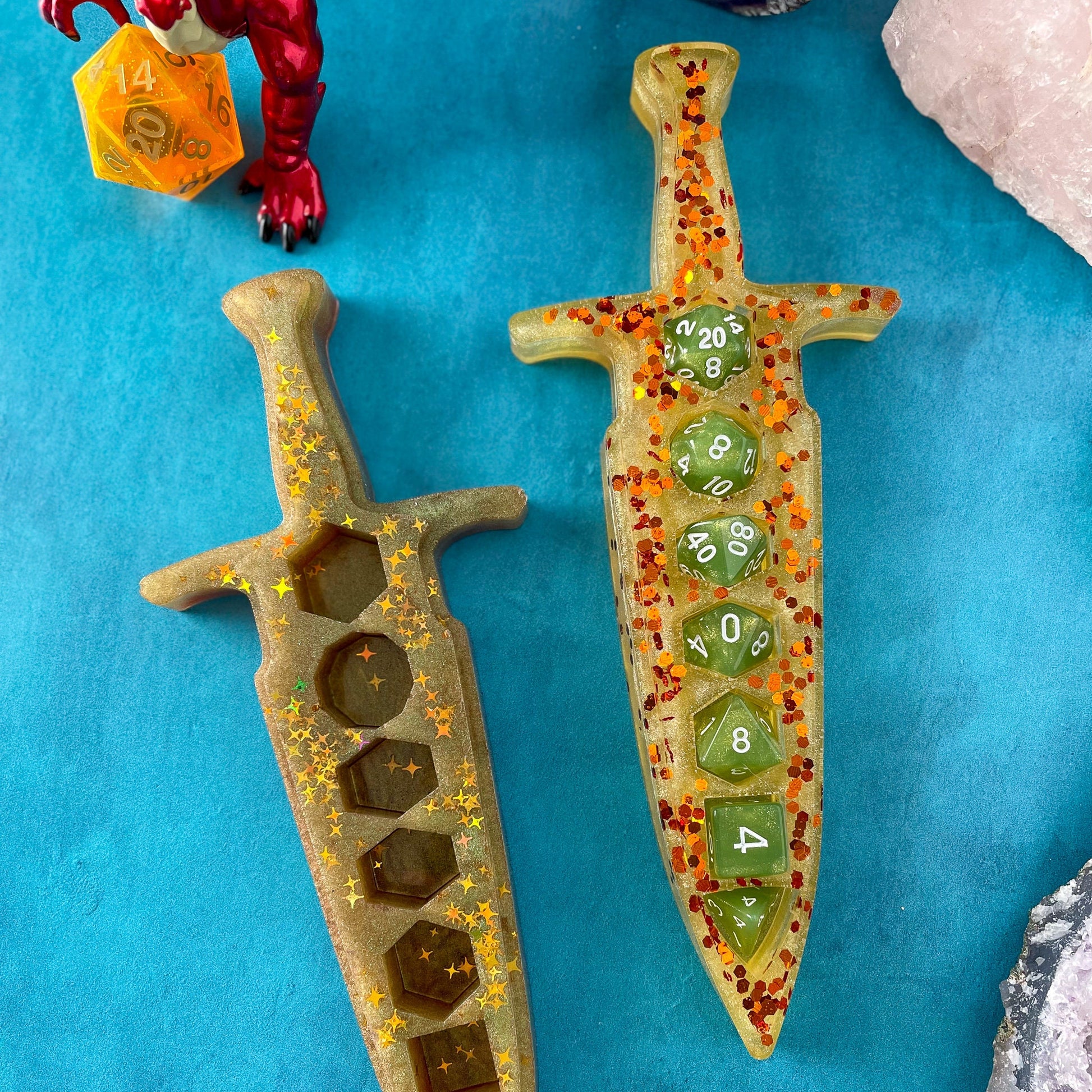 Custom Dagger Dice Box - stars and hexagons
