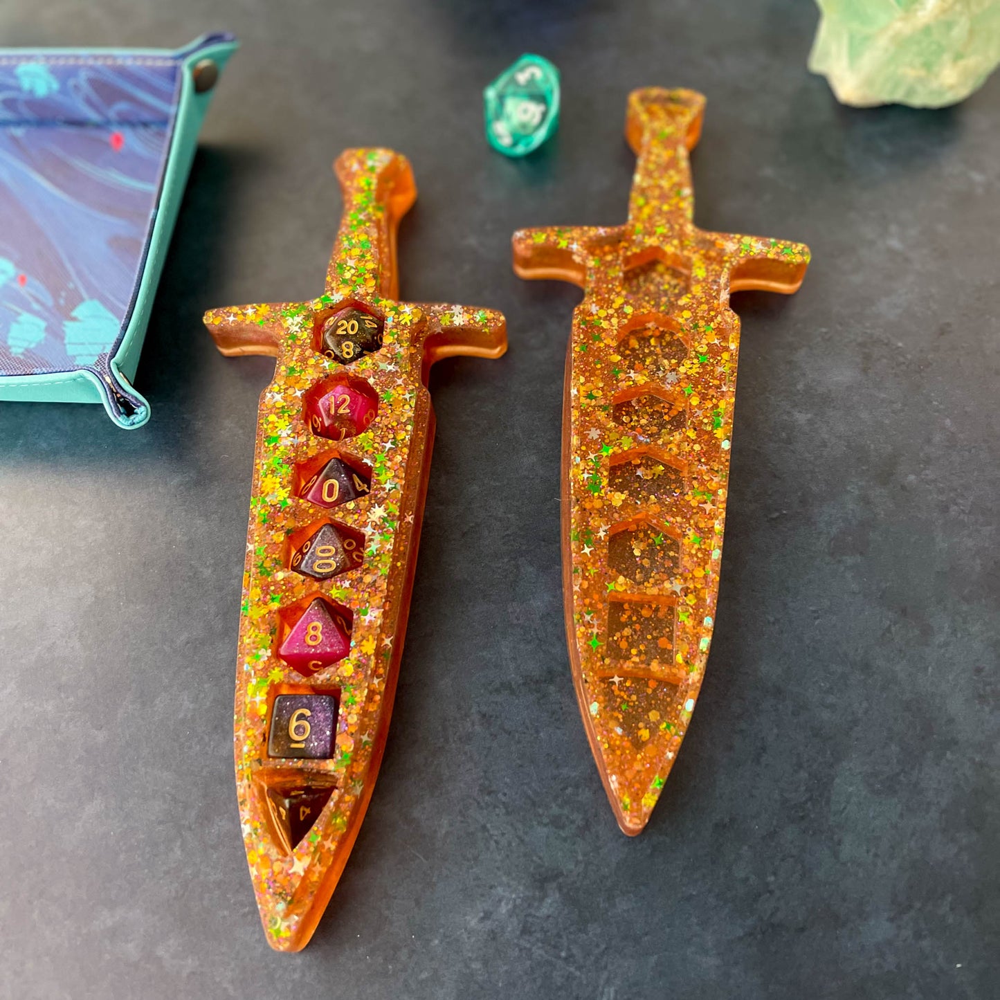 Lucky Green and Gold Dagger Dice Box