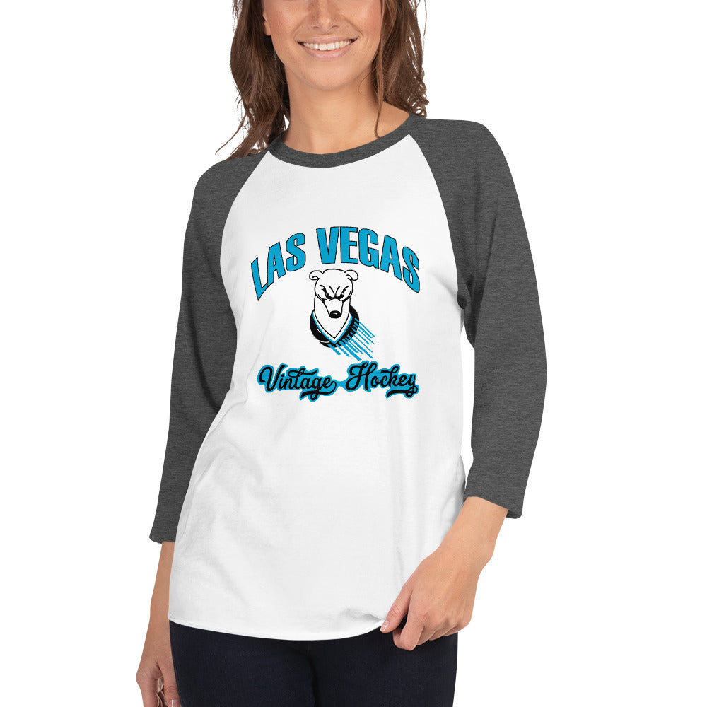 Las Vegas Las Vegas Vintage Hockey 3/4 Sleeve Raglan Shirt - White/Heather Charcoal