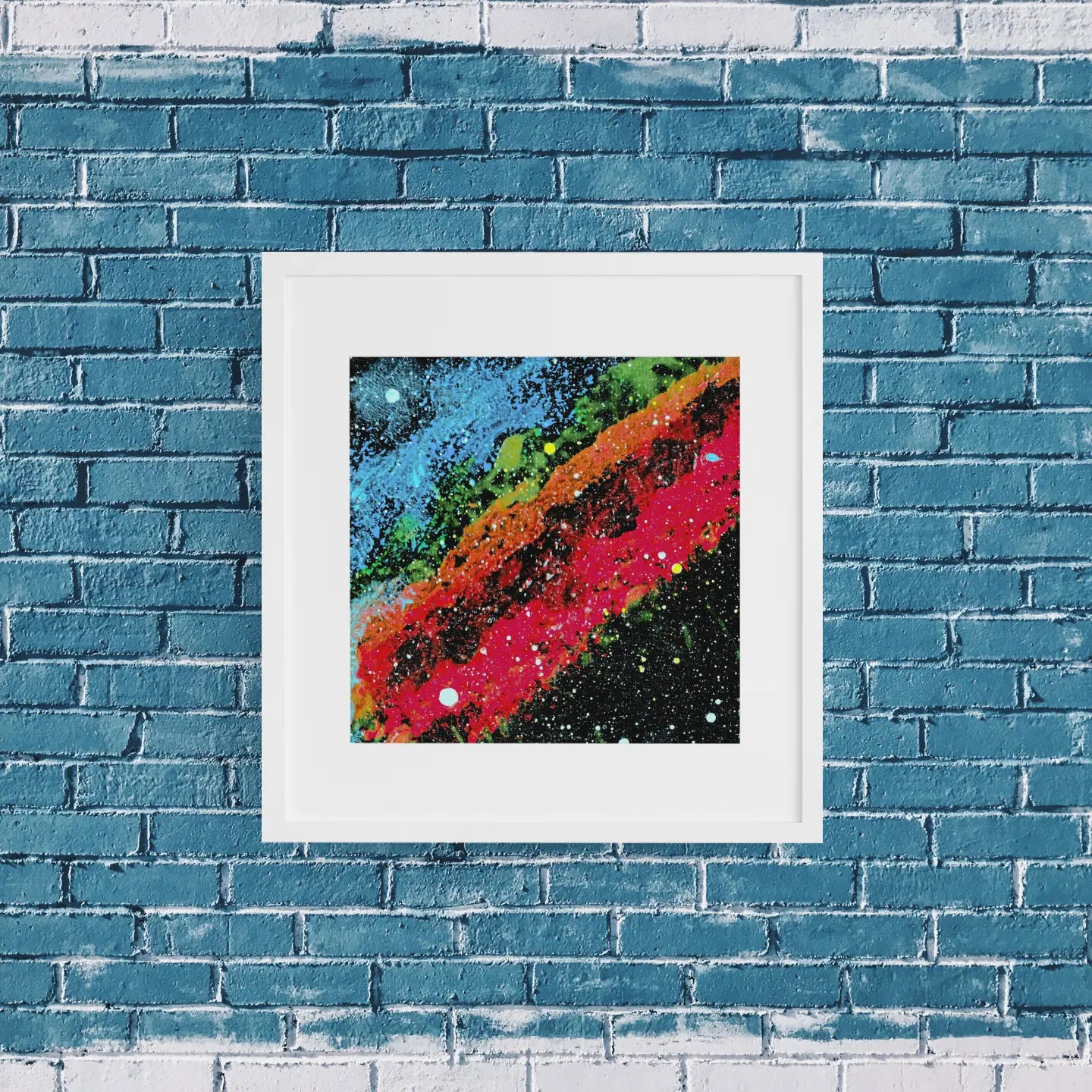 California Nebula in Perseus - NGC 1499 - 8x8 Art Print in a white frame on a brick wall