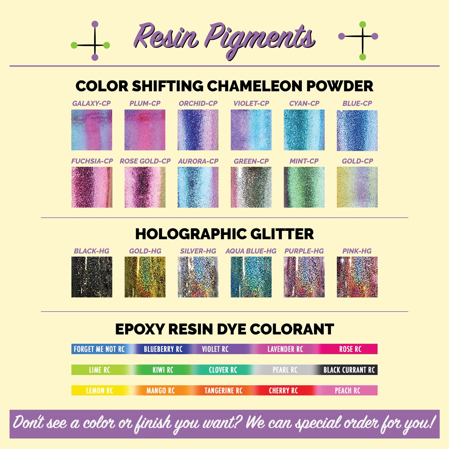 VVD Resin Inclusions Glitter and opal chameleon powder, glitter, dye