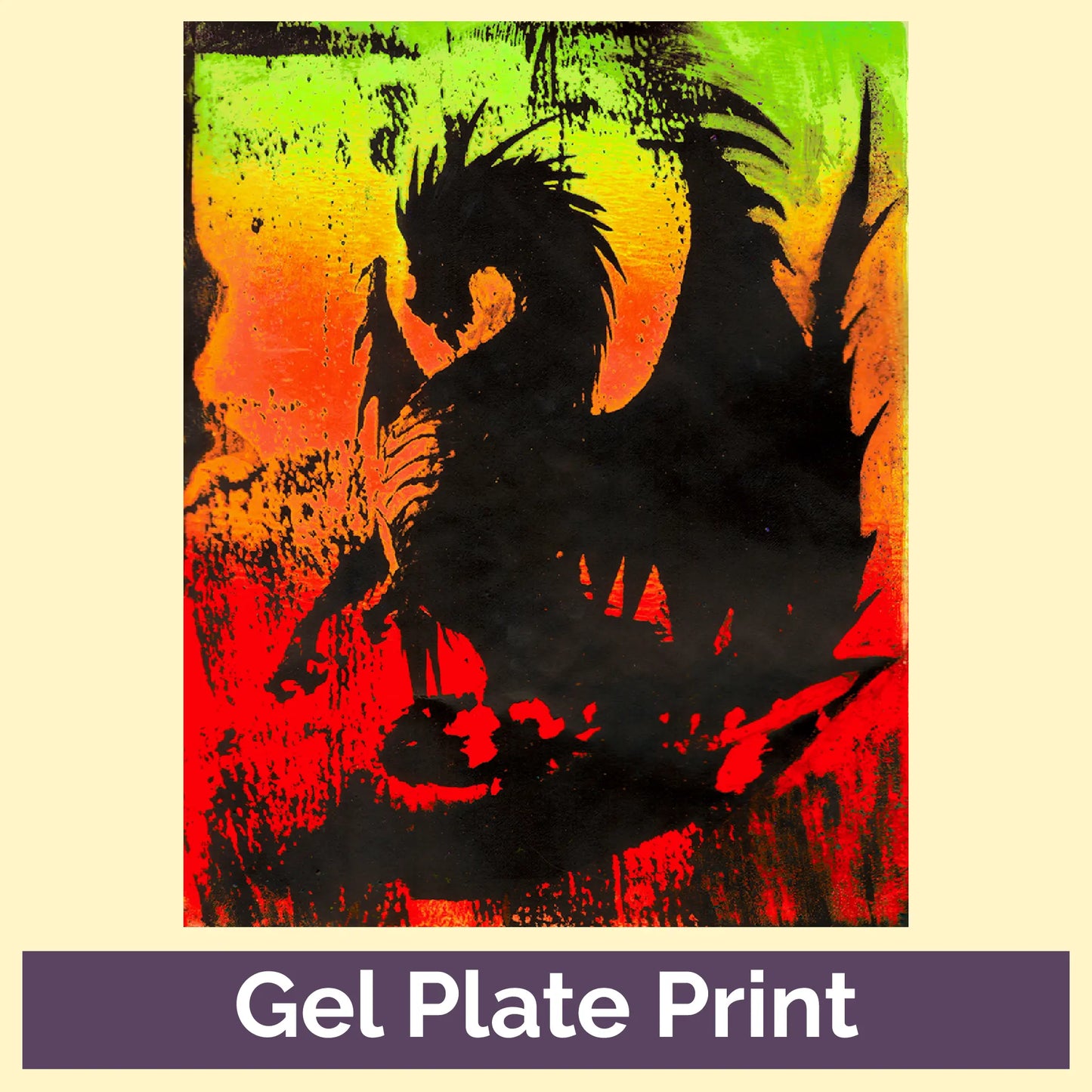 Raging Neon Dragonfire 8x10 Gel Plate Print