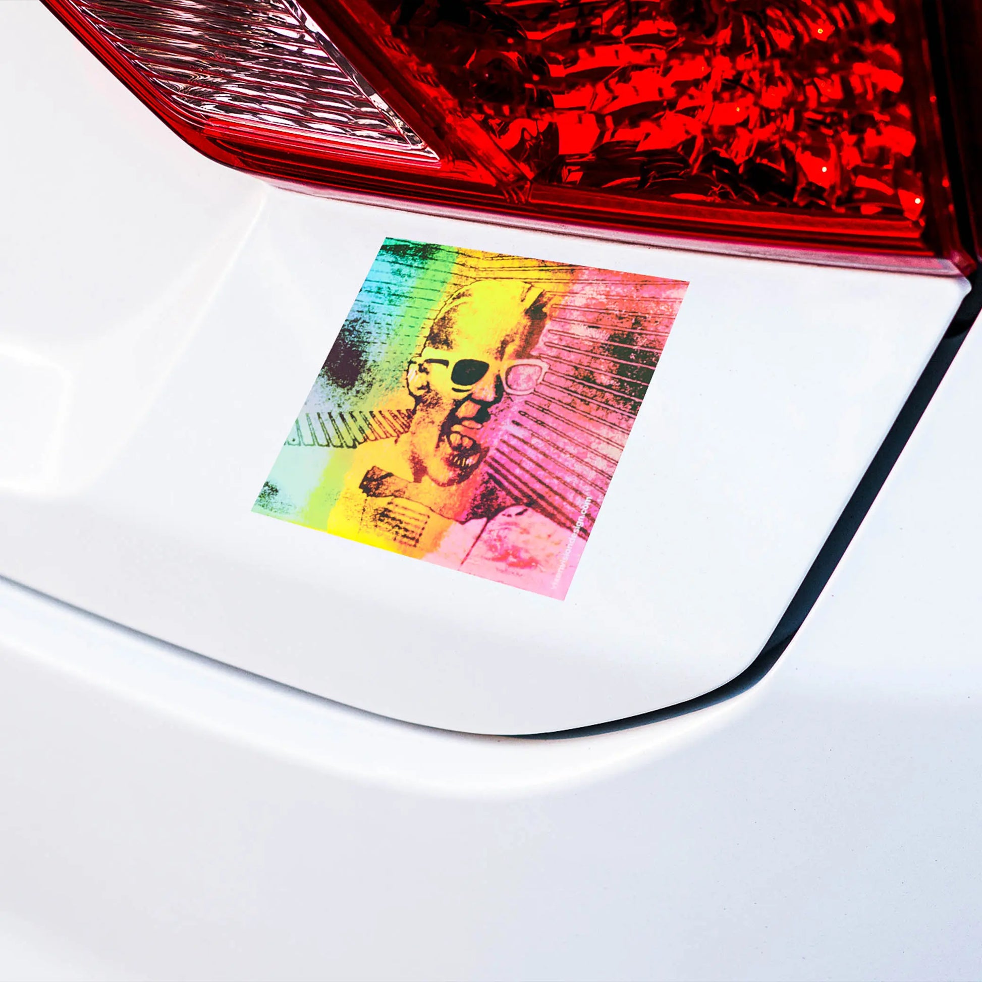 Max's Electric Personality Holographic 3" Vinyl Sticker on a white car