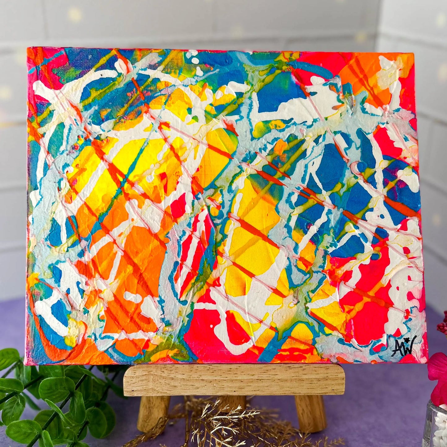 Neon Commotion 8x10 Abstract Painting