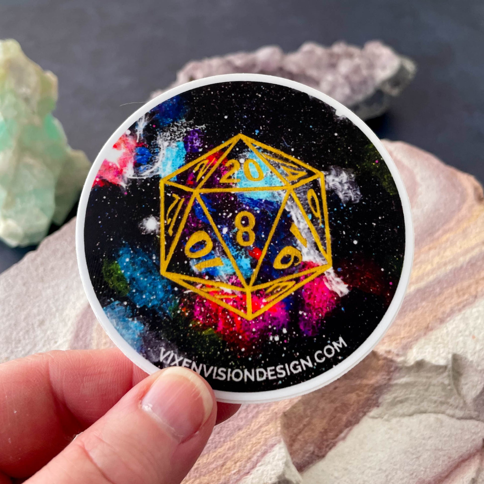 D20 Orion Nebula 3" Circle Sticker in hand