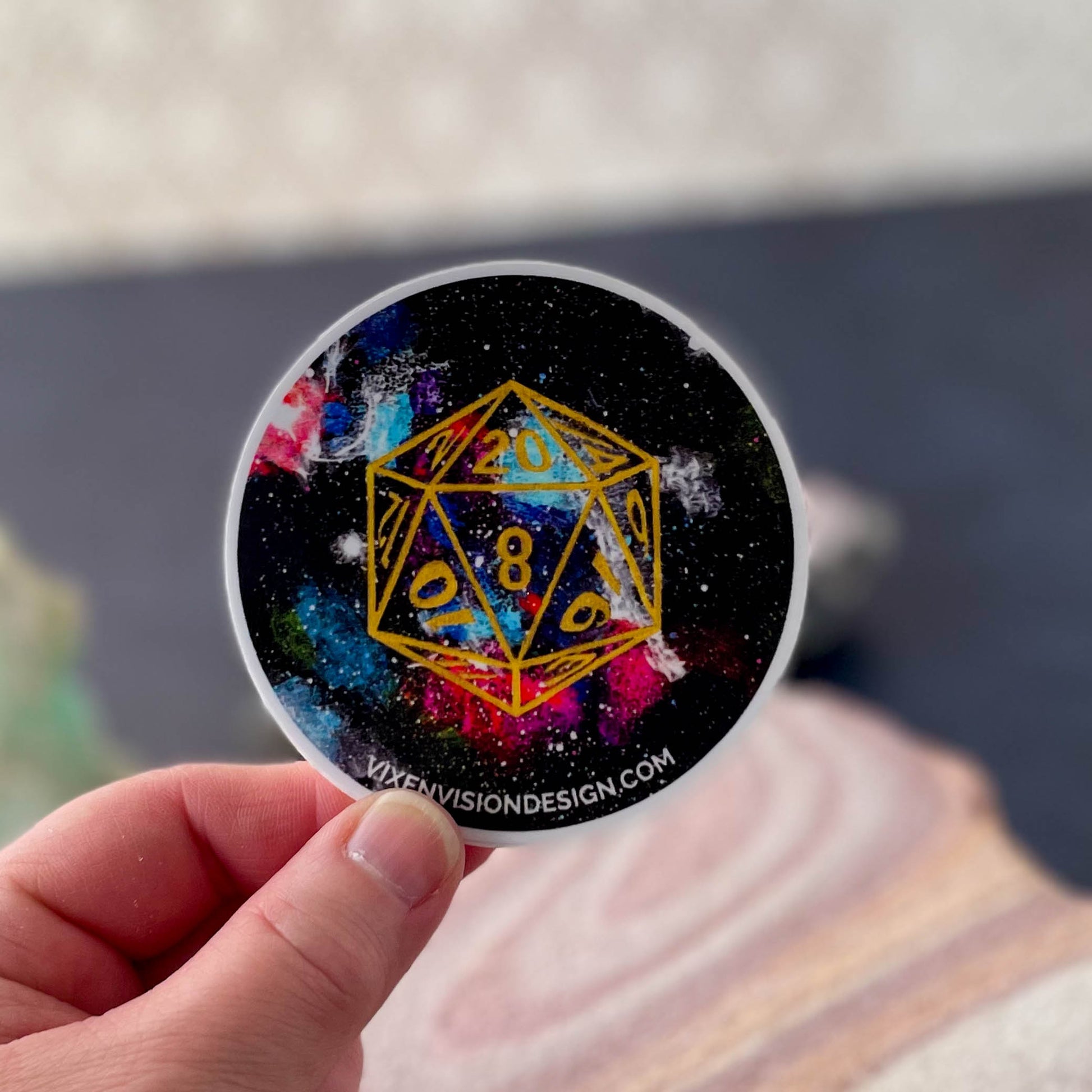 D20 Orion Nebula 3" Circle Sticker in hand