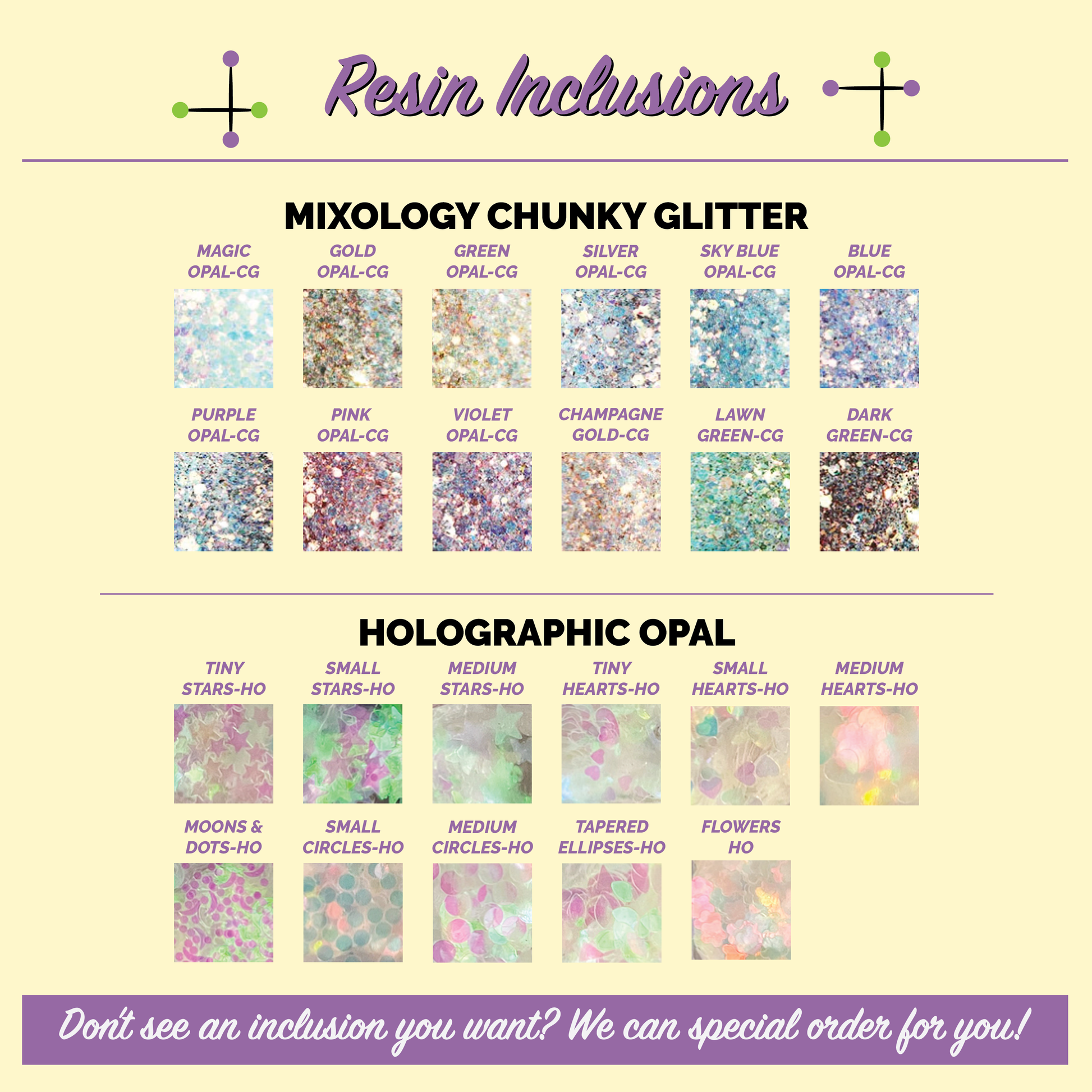 Resin Inclusions - chunky glitter and holographic opal