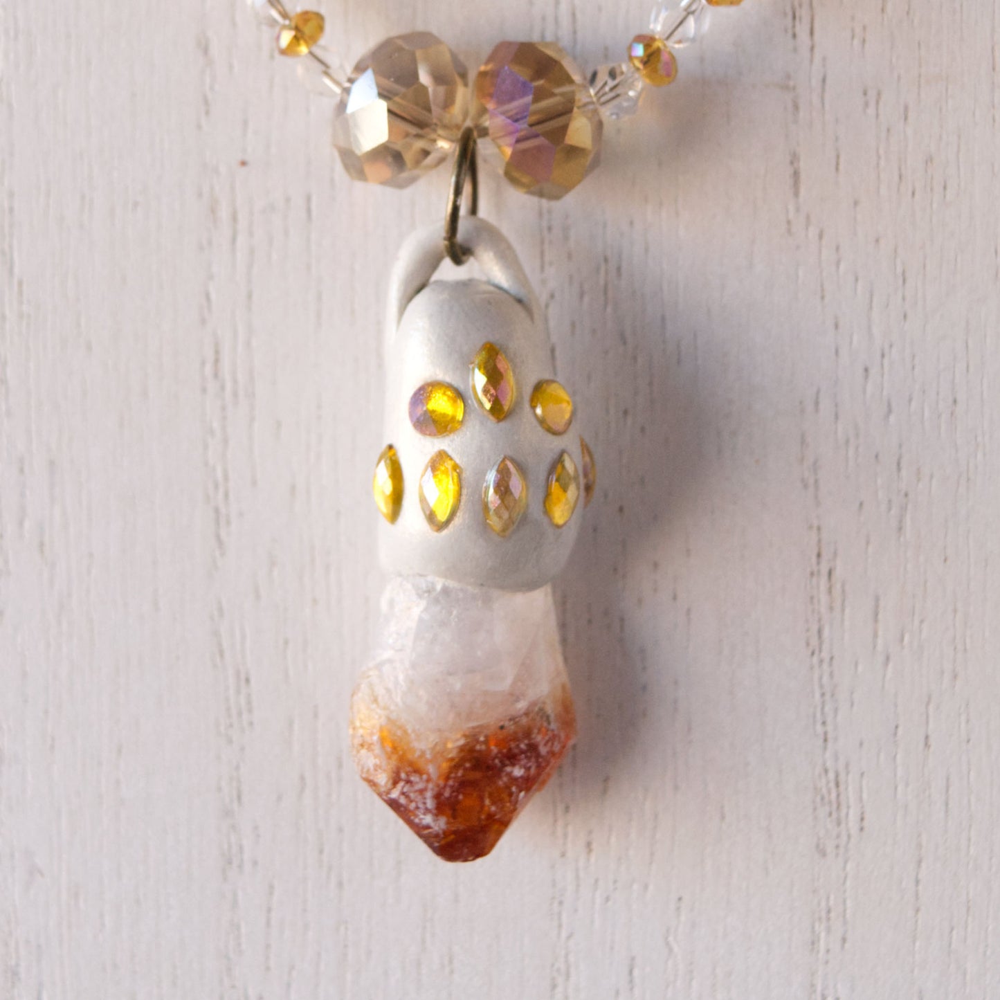 Natural Citrine and Clay Pendant Bead Necklace