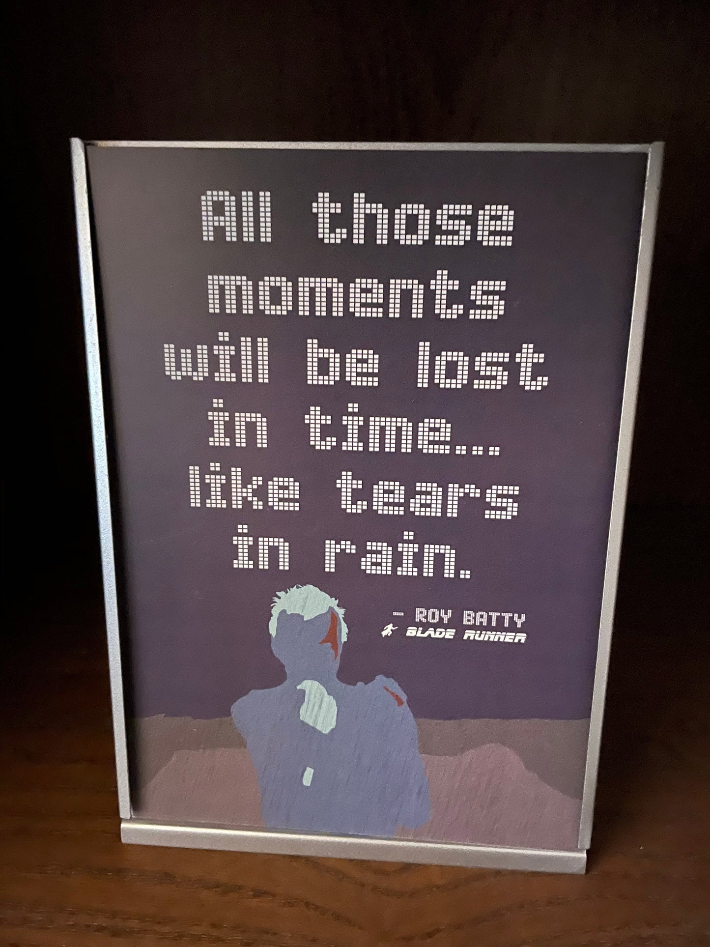 Tears in Rain Quote 5x7 Art Card on shelf