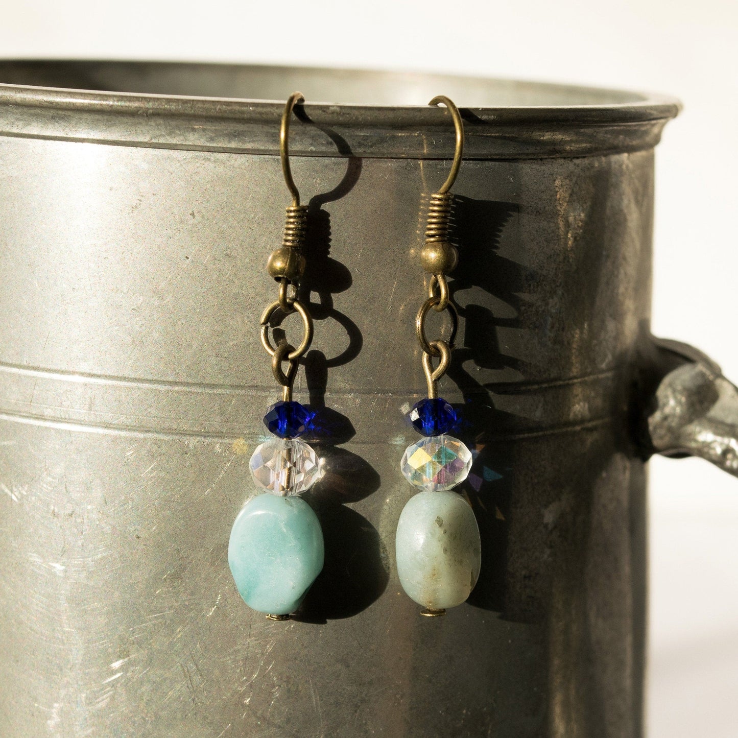 Amazonite and Clear Crystal Earrings