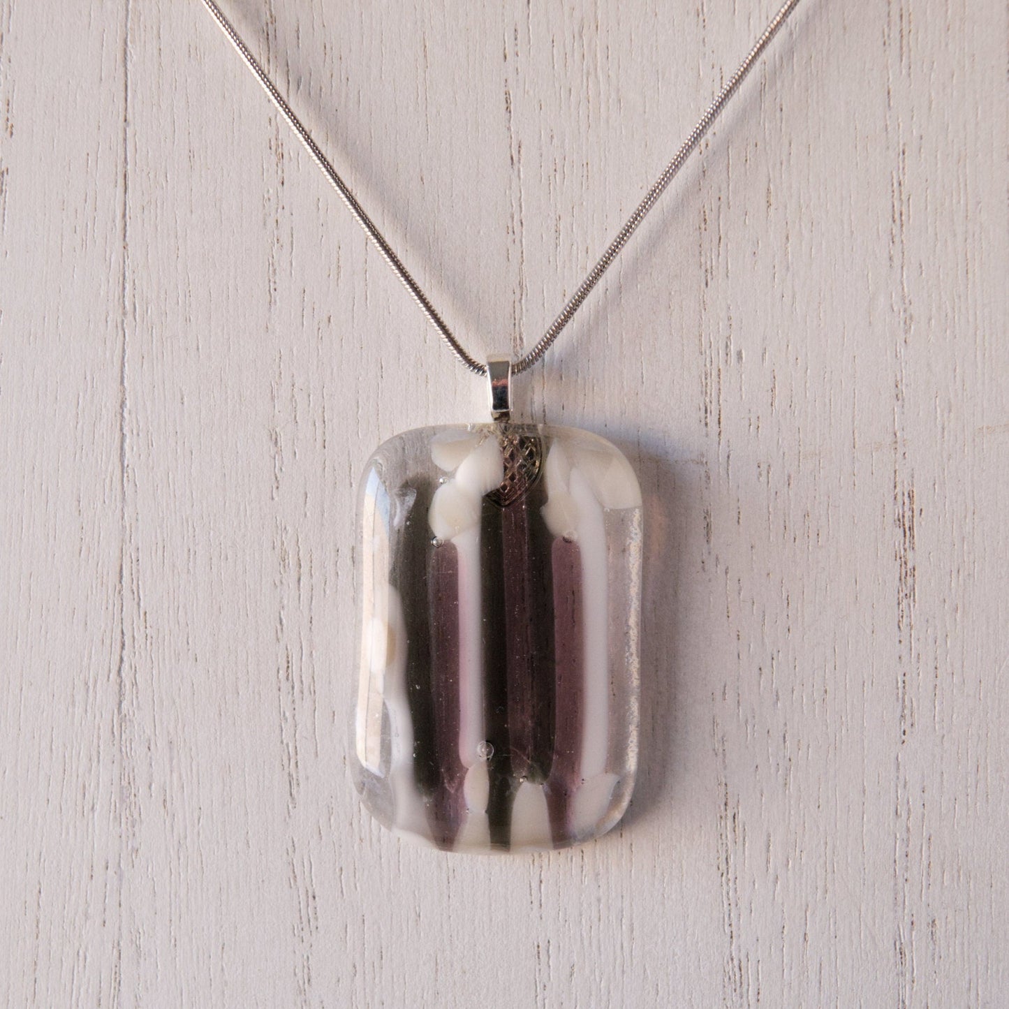Purple and Gray Fused Glass Pendant Necklace
