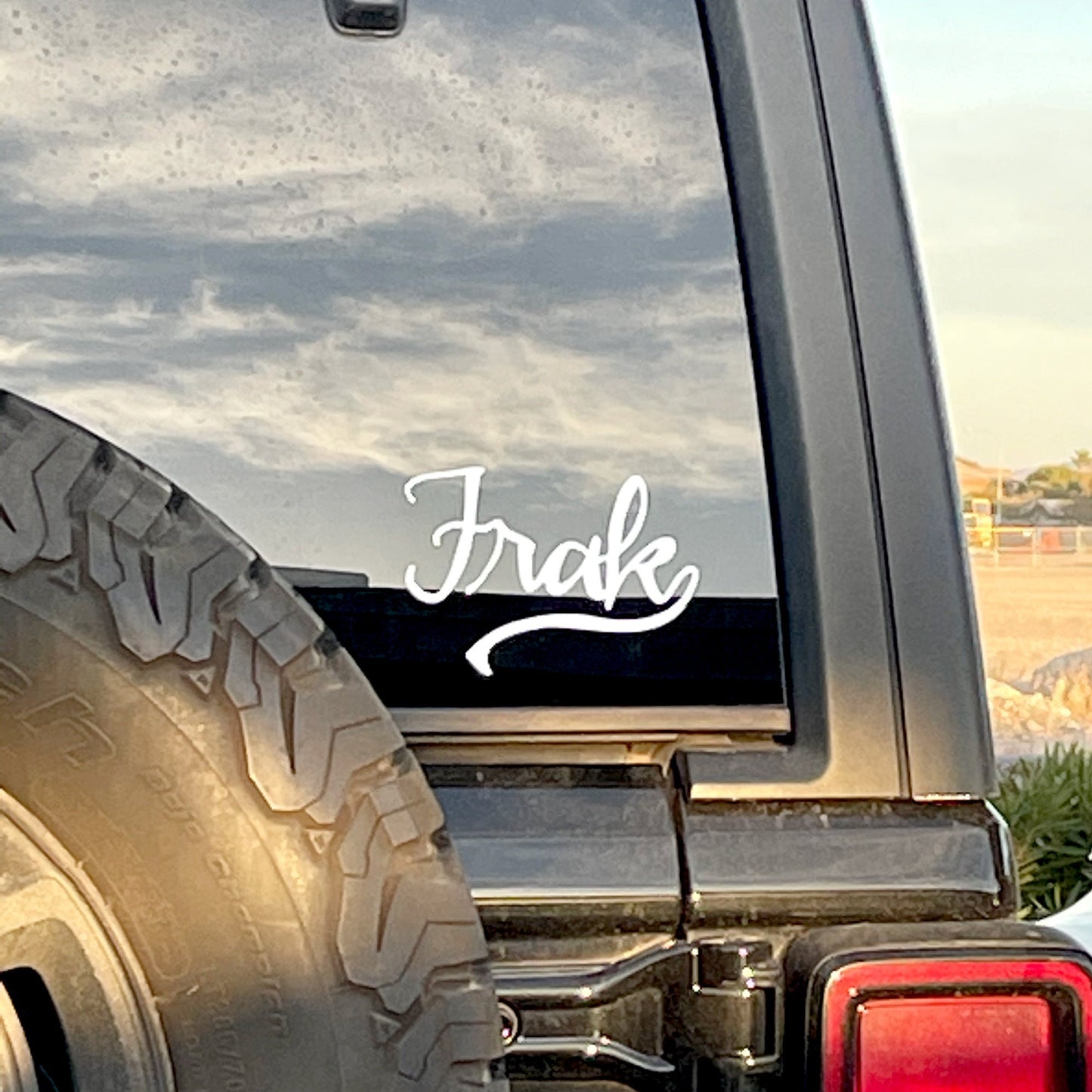 Frak Calligraphy Geek Vinyl Decal on Jeep