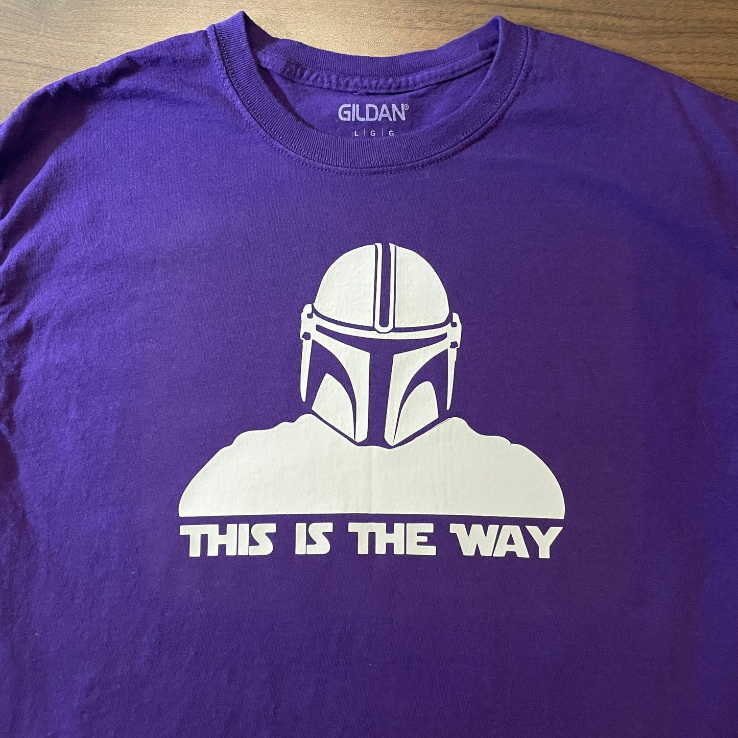 This is the Way Mandalorian Iron-On Heat Transfer Vinyl - Decal Only -Somolux White on Purple Shirt