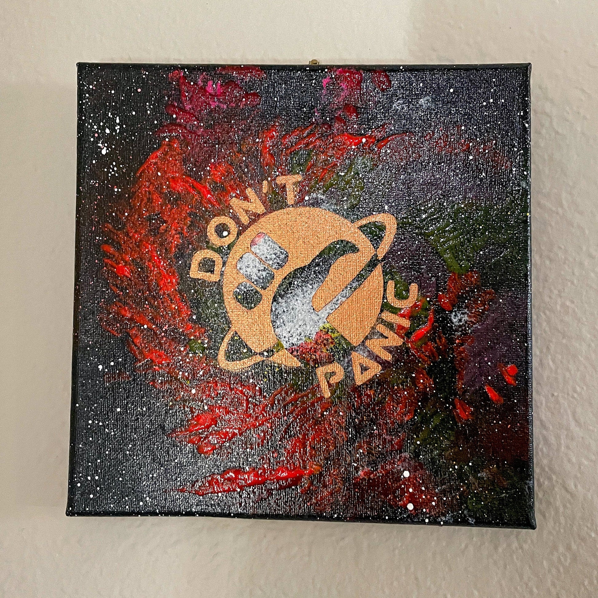 Don't Panic Hitchhiker's Guide 8x8 Geek Galaxy Painting on wall