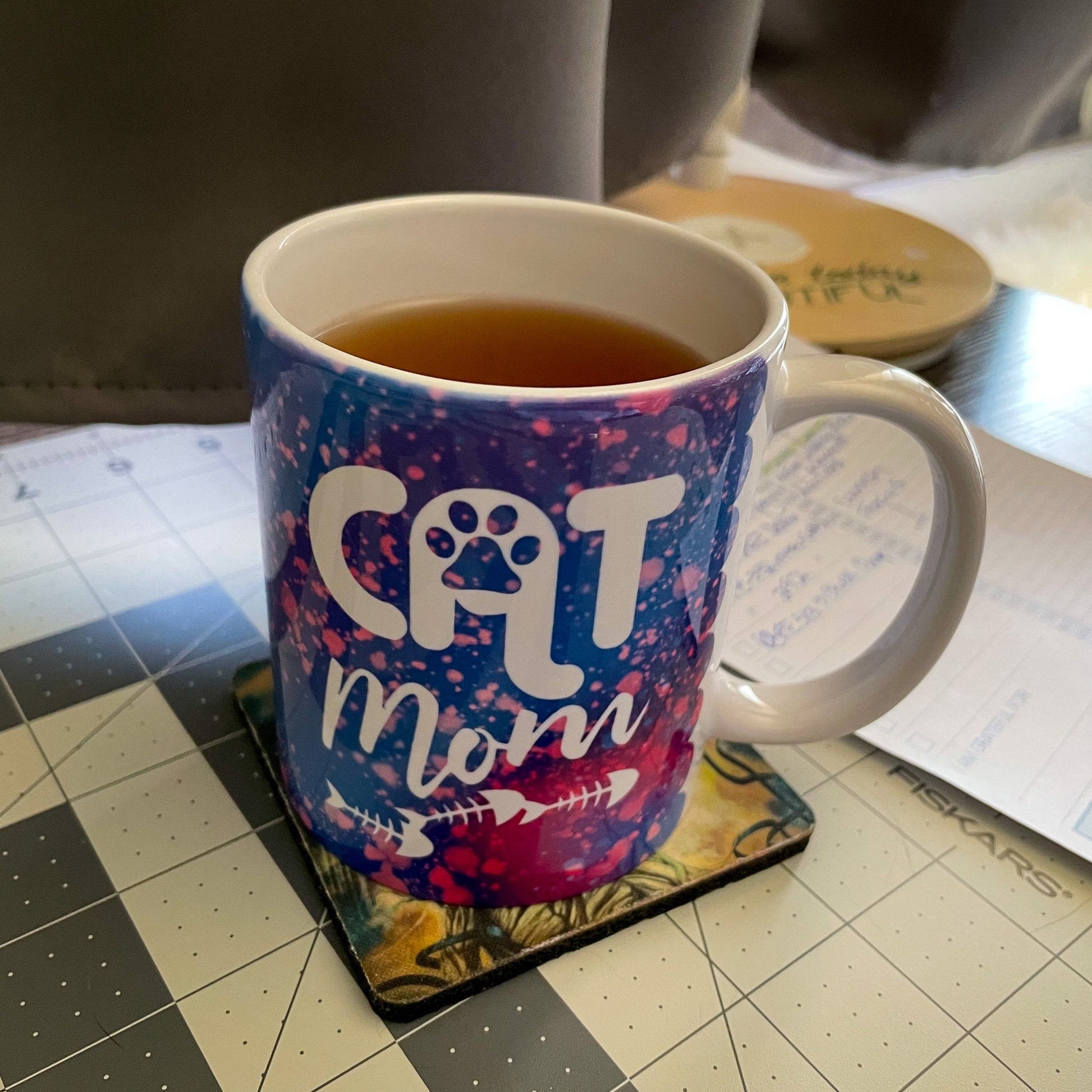 Custom Cat Mom Mug with tea