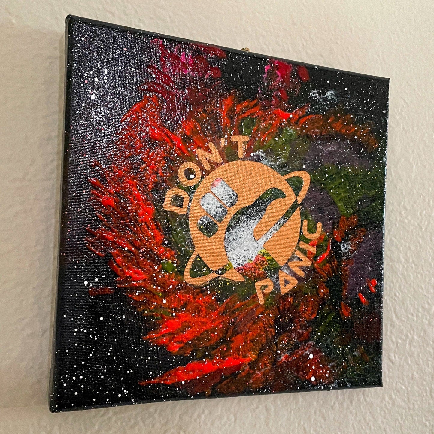Don't Panic Hitchhiker's Guide 8x8 Geek Galaxy Painting on angle on wall