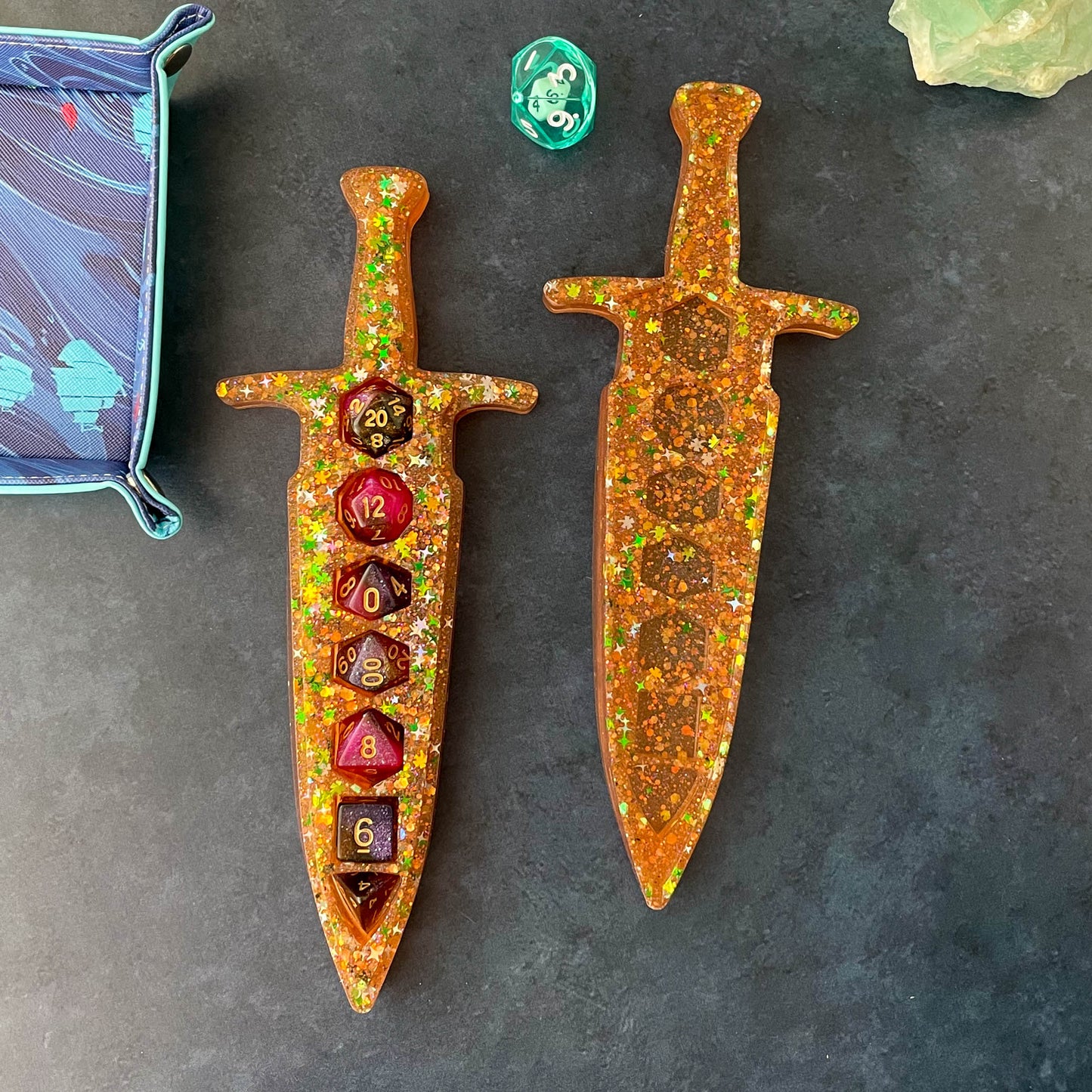 Lucky Green and Gold Dagger Dice Box