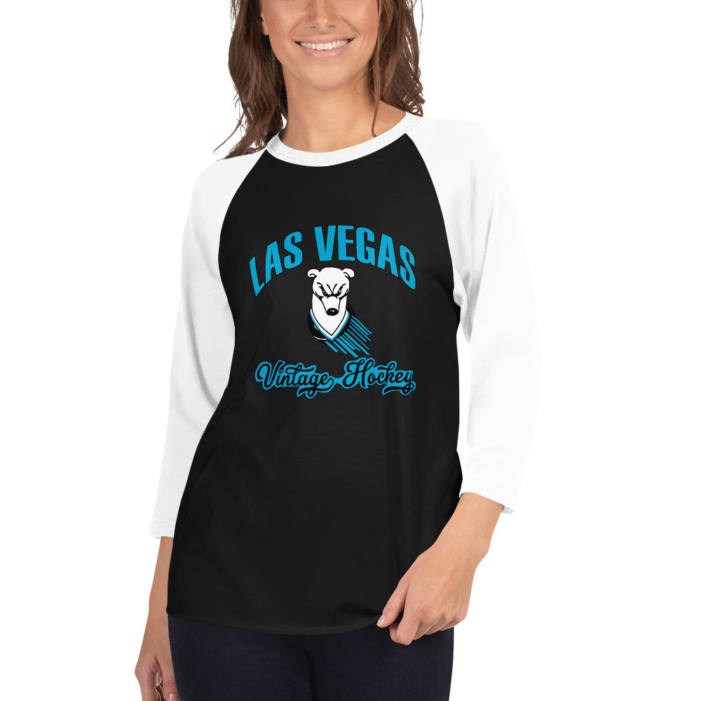 Vixen Vision Design Las Vegas Vintage Hockey 3/4 Sleeve Raglan Shirt White/Heather Charcoal / 2XL