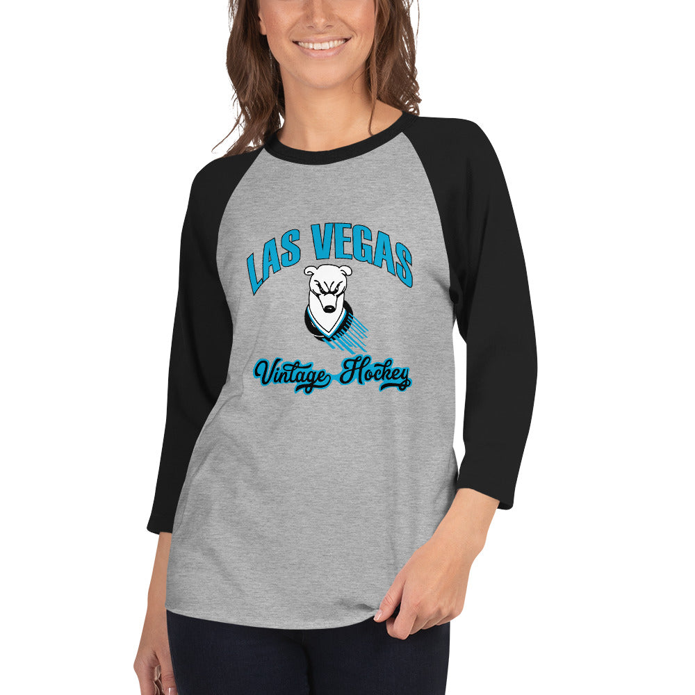 Vixen Vision Design Las Vegas Vintage Hockey 3/4 Sleeve Raglan Shirt White/Heather Charcoal / 2XL