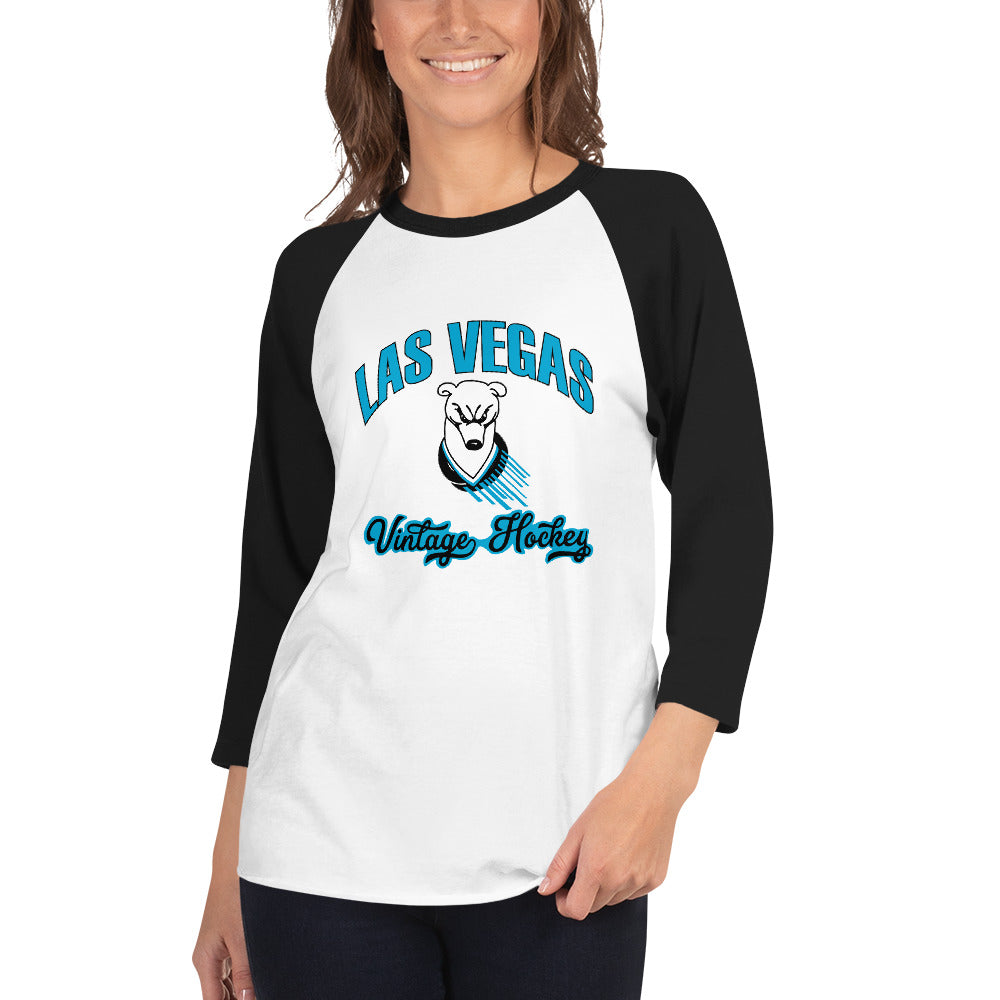 Las Vegas Las Vegas Vintage Hockey 3/4 Sleeve Raglan Shirt - White/Black