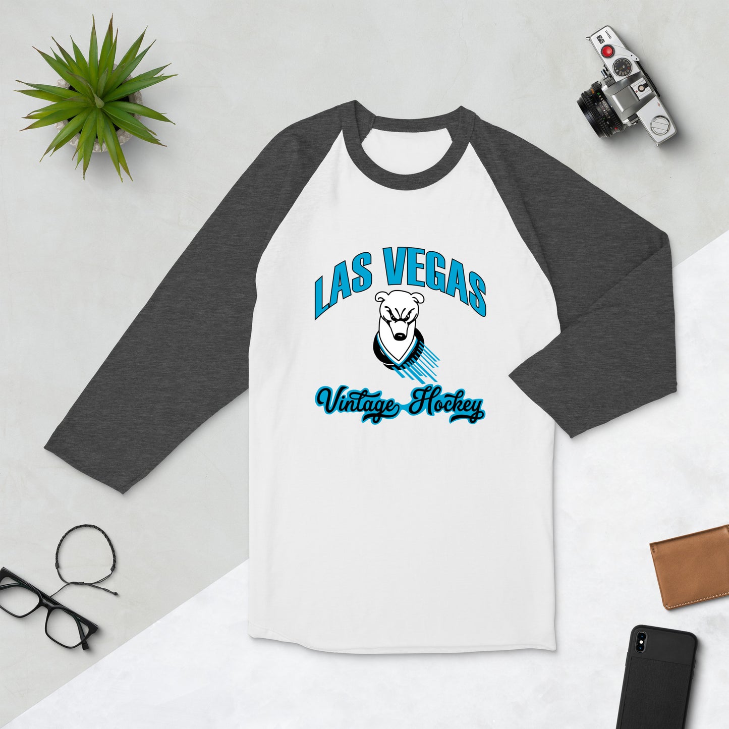 Las Vegas Las Vegas Vintage Hockey 3/4 Sleeve Raglan Shirt - White/Heather Charcoal