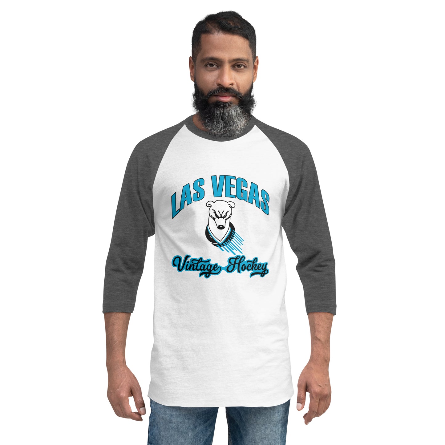 Las Vegas Las Vegas Vintage Hockey 3/4 Sleeve Raglan Shirt - White/Heather Charcoal