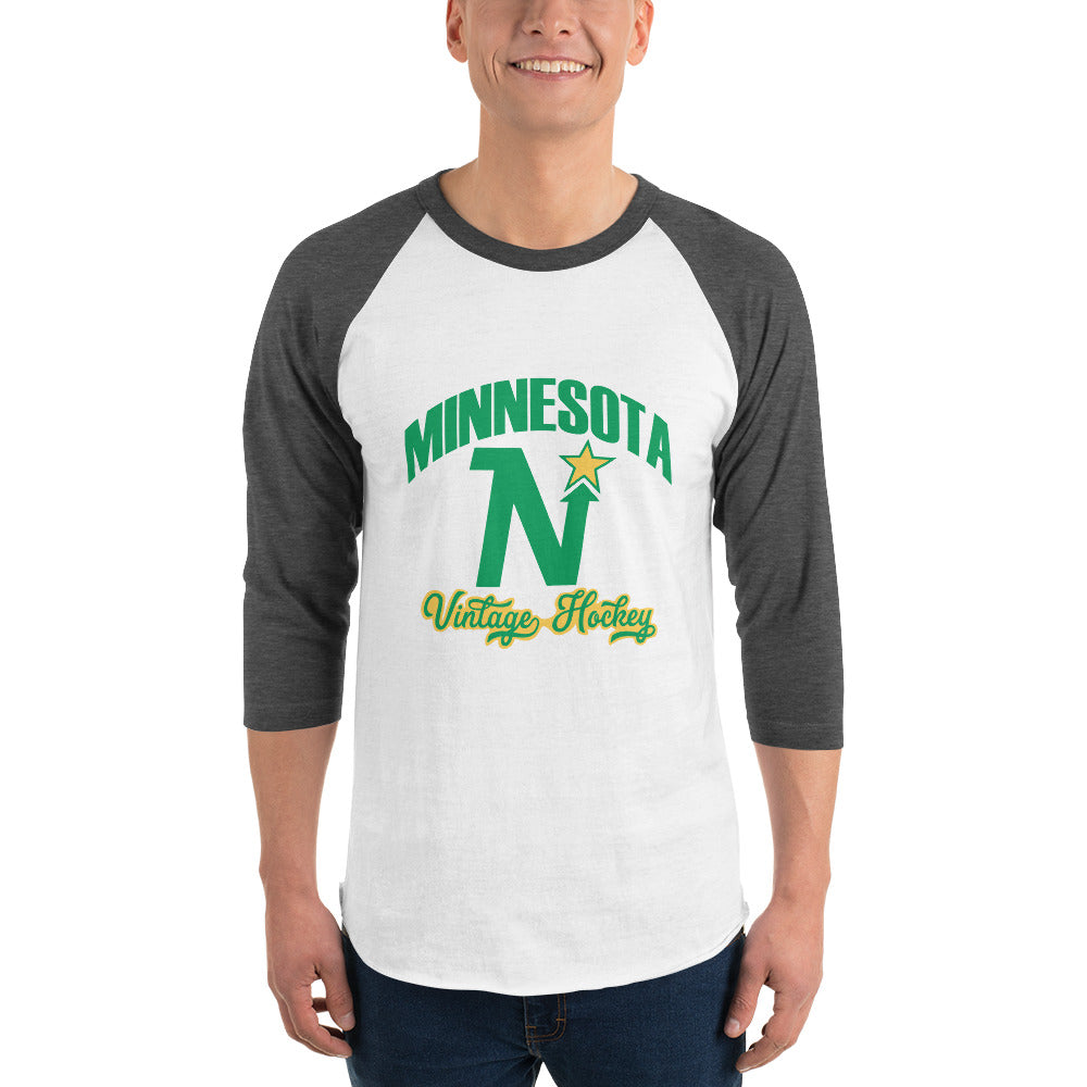 Minnesota Vintage Hockey 3/4 Sleeve Raglan Shirt - White/Heather Charcoal