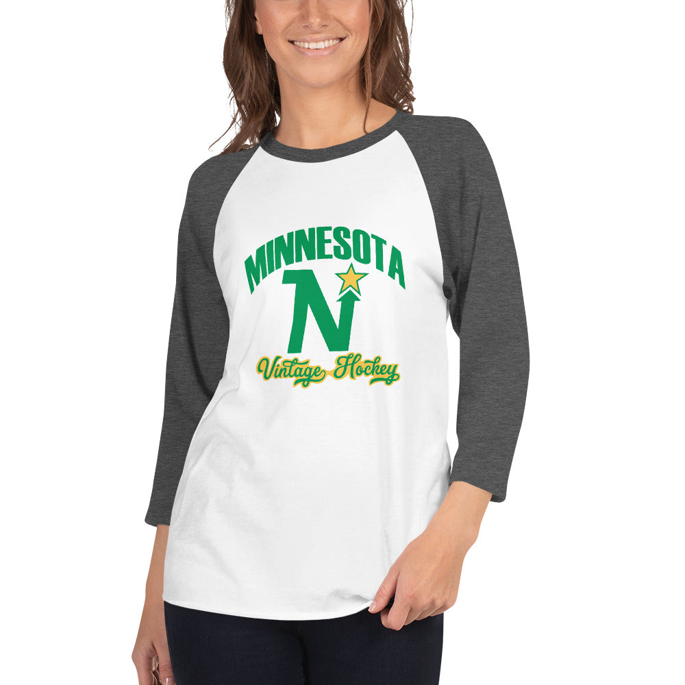 Minnesota Vintage Hockey 3/4 Sleeve Raglan Shirt - White/Heather Charcoal